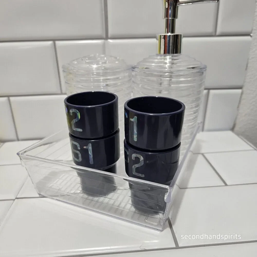 Bathroom Set Family Rinse Cups – Gender Neutral Labels P1 P2 S1 S2, Navy Blue